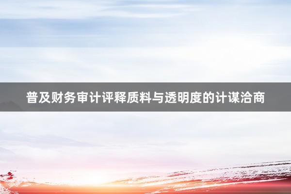 普及财务审计评释质料与透明度的计谋洽商